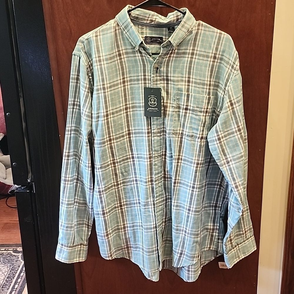 Nwt Mens Arrow Button Down Blue Plaid Shirt Medium